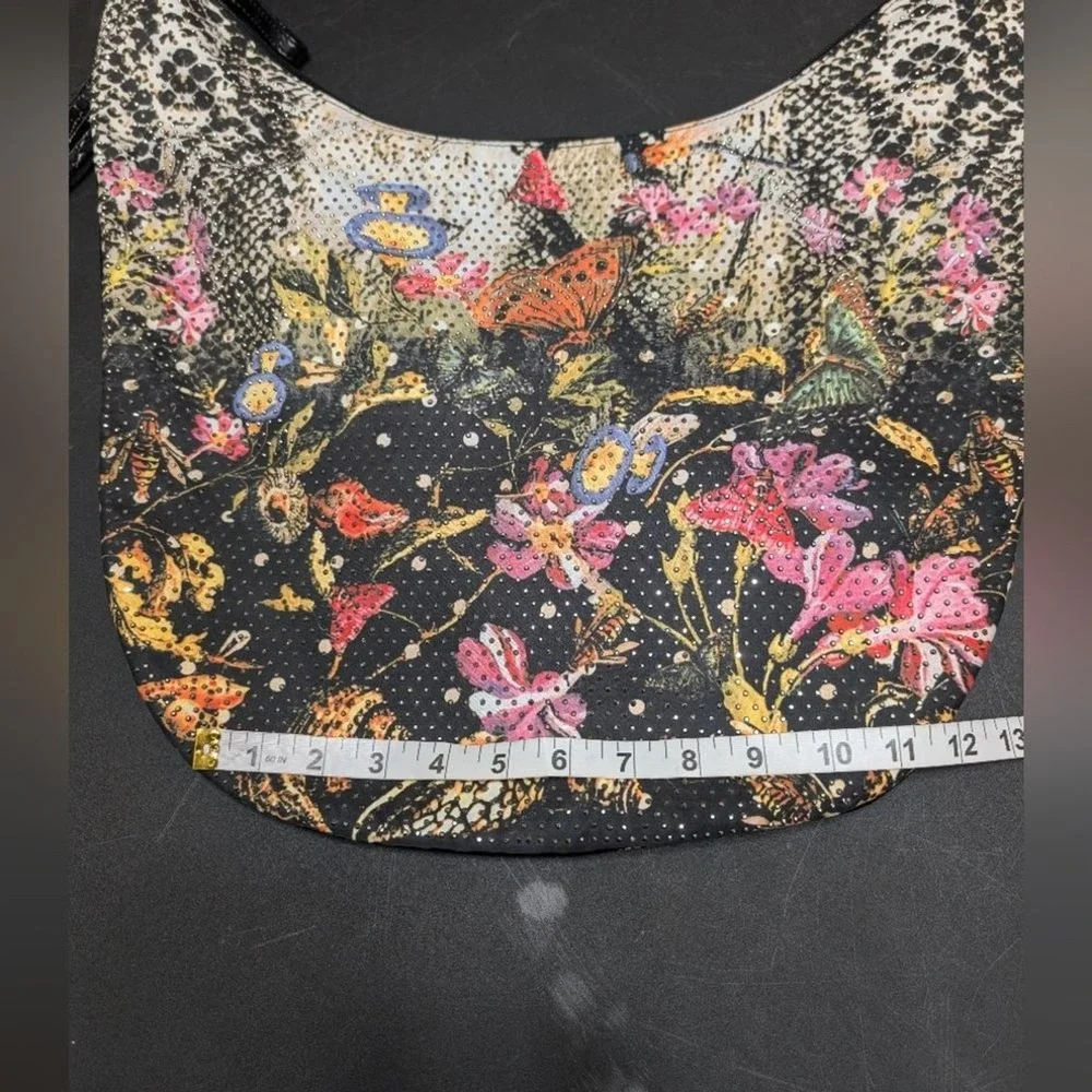 Expressions NYC Butterfly‎ Floral Studded Boho Crossbody Hobo Bag Tassel Detail